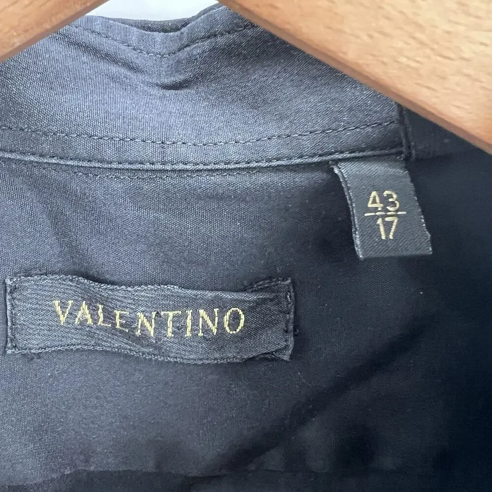 Valentino Black Long Sleeve Button Down Down Dress Shirt Mens Size 43 / 17 - Picture 7 of 8